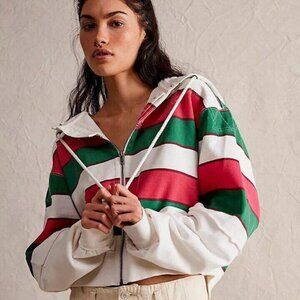Free People We The Free Ry Zip Thru Hoodie Top Ribbed Cropped Cotton XL